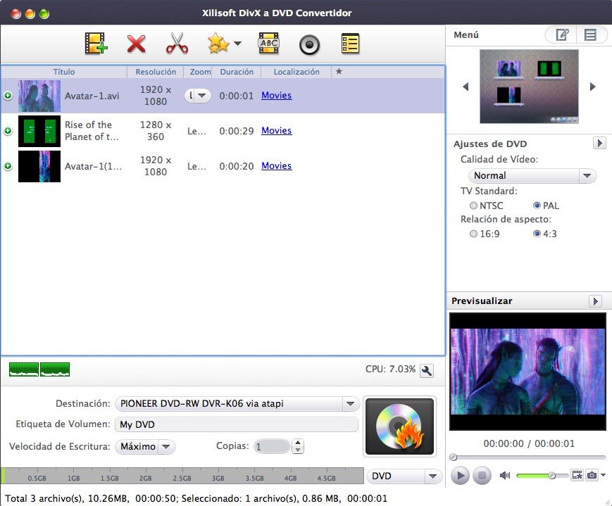 DivX a DVD Convertidor Mac - Screenshot