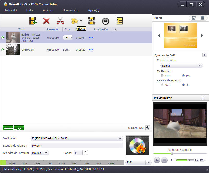 Xilisoft Divx a DVD Convertidor - Screenshot