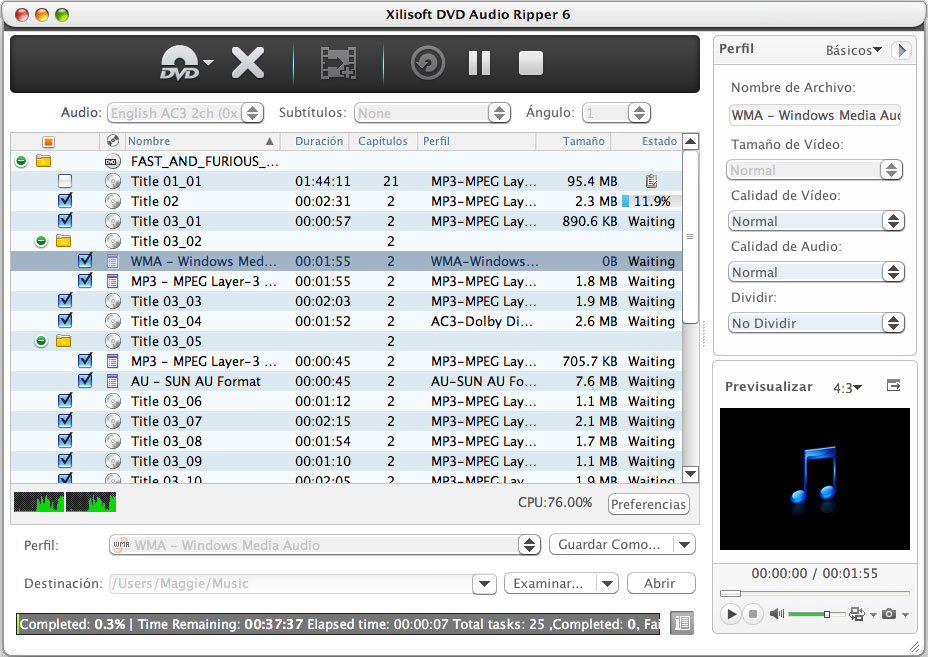 Xilisoft DVD Audio Ripper para Mac - Screenshot