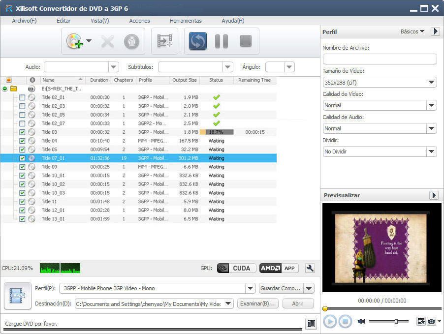 DVD a 3GP Convertidor - Screenshot