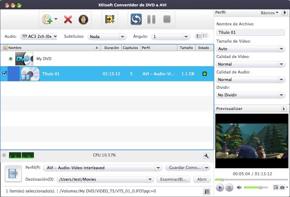 DVD a AVI Convertidor Mac - Screenshot