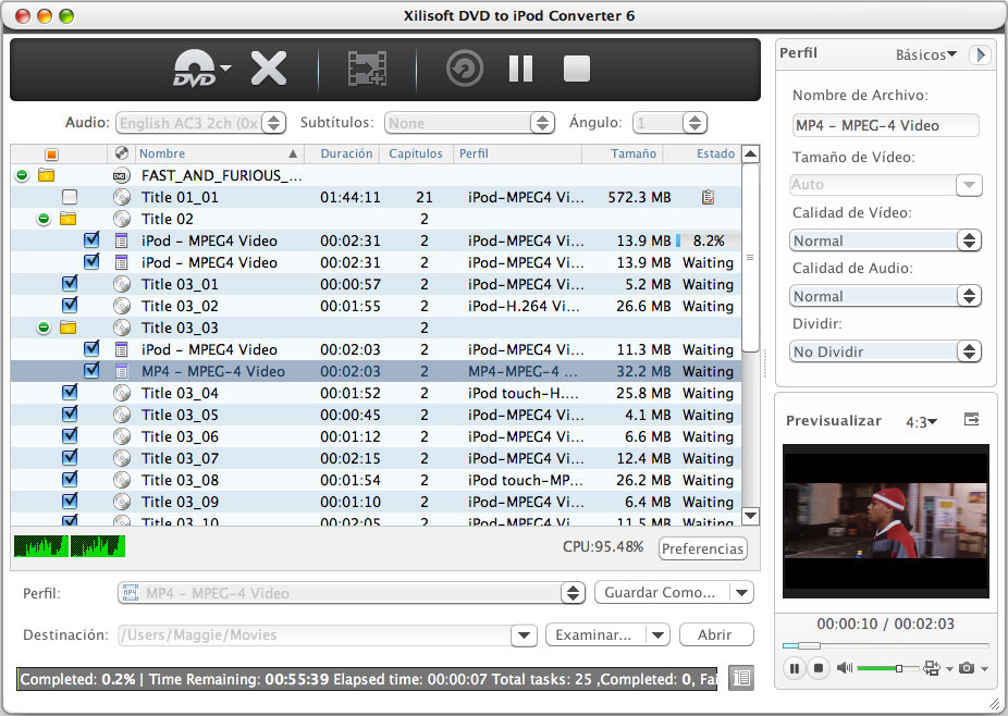 Convertidor de DVD a iPod para Mac - Screenshot  