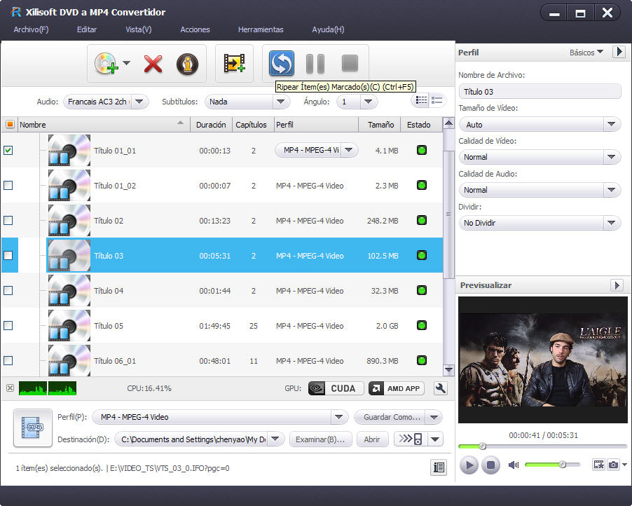 Xilisoft Convertidor de DVD a MP4 - Sreenshot