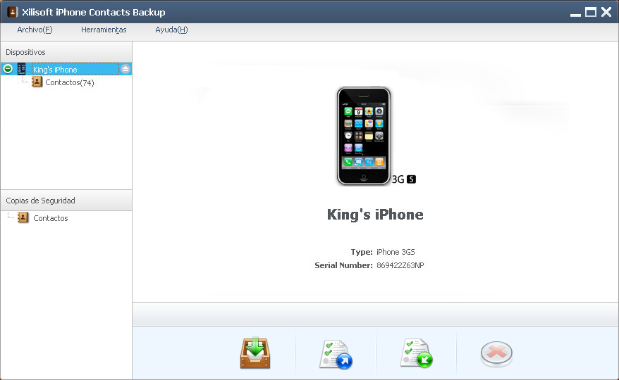 Xilisoft iPhone Contactos Backup - Sreenshot
