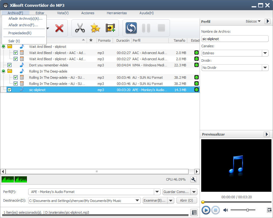 Xilisoft MP3 Convertidor - Screenshot