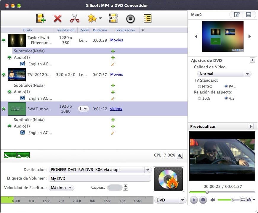 MP4 a DVD Convertidor Mac - Screenshot