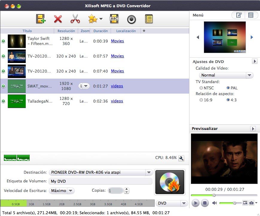 MPEG a DVD Convertidor Mac - Screenshot