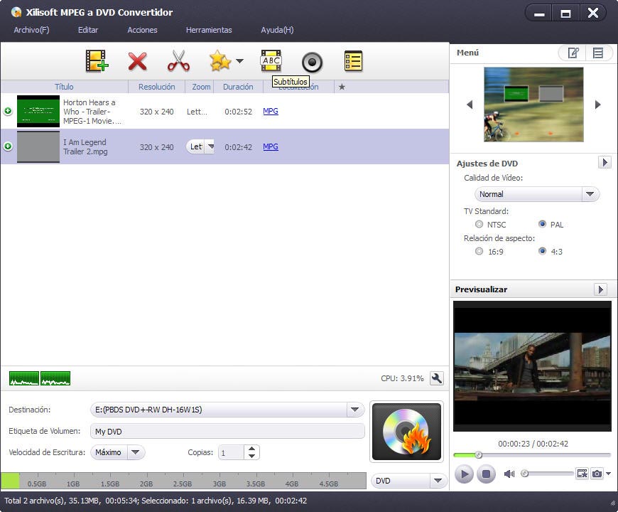 Xilisoft MPEG a DVD Convertidor - Screenshot