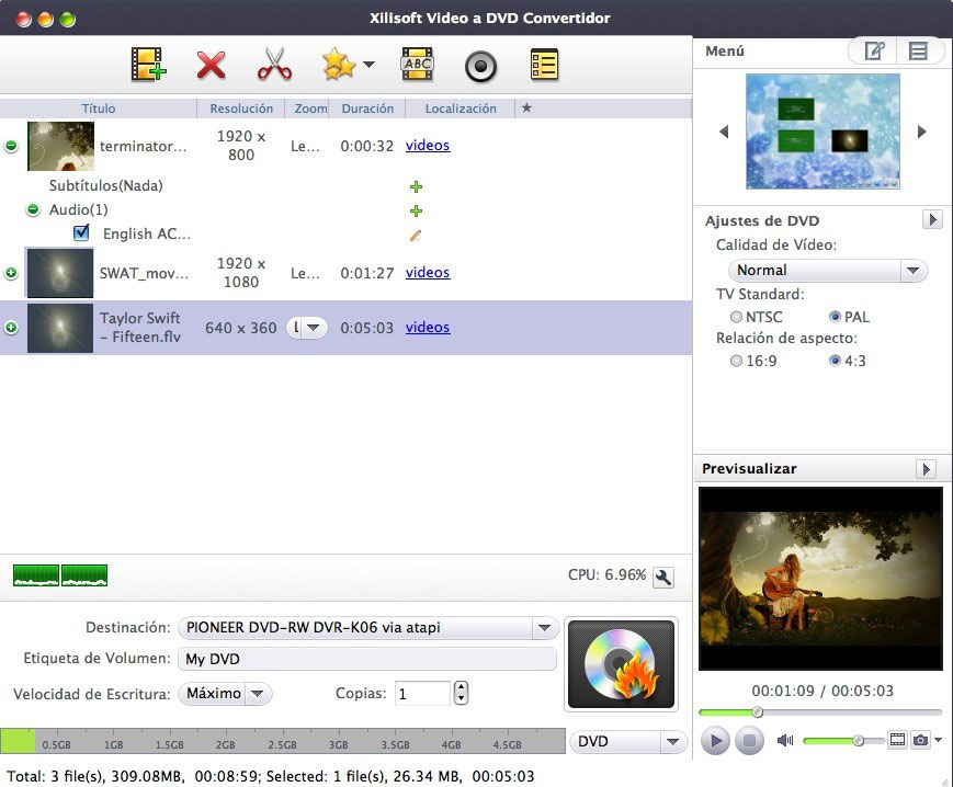 Xilisoft Grabar Vídeo en DVD para Mac - Screenshot 