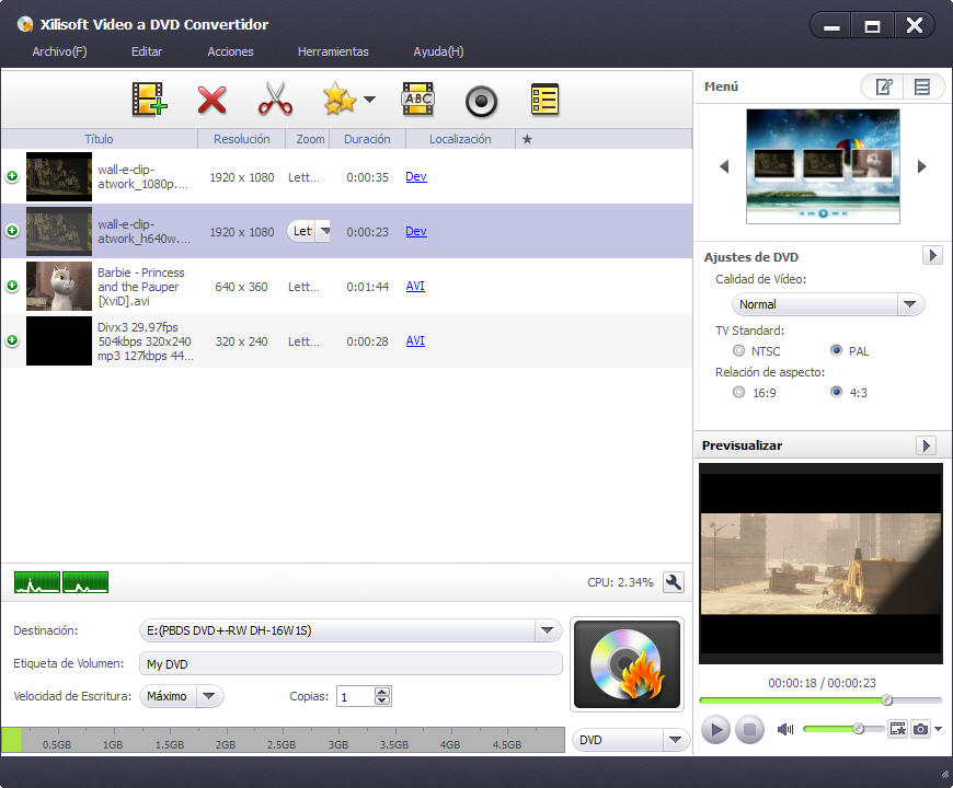 Xilisoft Grabar Vídeo en DVD - Screenshot 